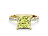 Yellow gold Fancy Yellow Princess Cut Diamond Brilliant Solitaire Ring with Pavé Band and Four-Prong Setting_24