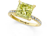 Yellow gold Fancy Yellow Princess Cut Diamond Brilliant Solitaire Ring with Pavé Band and Four-Prong Setting_25