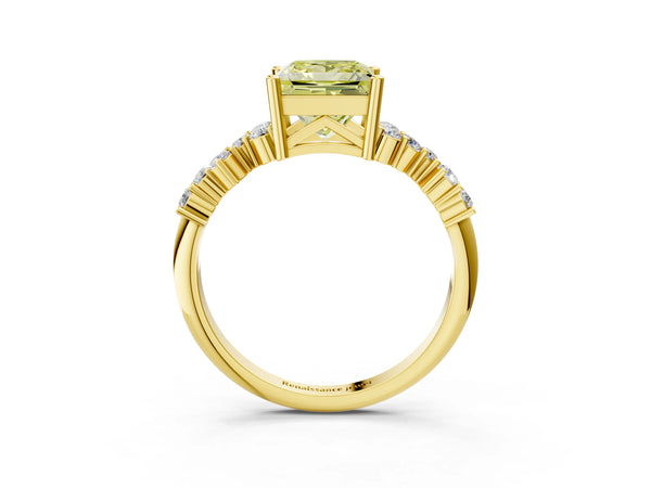 Yellow gold Fancy Yellow Princess Cut Diamond Cluster Pavé Band with Four-Prong Setting