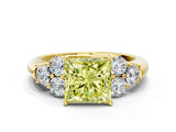 Yellow gold Fancy Yellow Princess  Cut Diamond Cluster Ring with Round Accent Stones and Prong Setting on a Classic Band_28