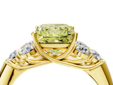 Yellow gold Fancy Yellow Princess  Cut Diamond Cluster Ring with Round Accent Stones and Prong Setting on a Classic Band_32