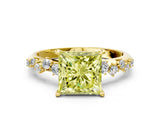 Yellow gold Fancy Yellow Princess Cut Diamond Cluster Side Stone Solitaire Ring with Prong Setting_29