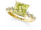 Yellow gold Fancy Yellow Princess Cut Diamond Cluster Side Stone Solitaire Ring with Prong Setting_30