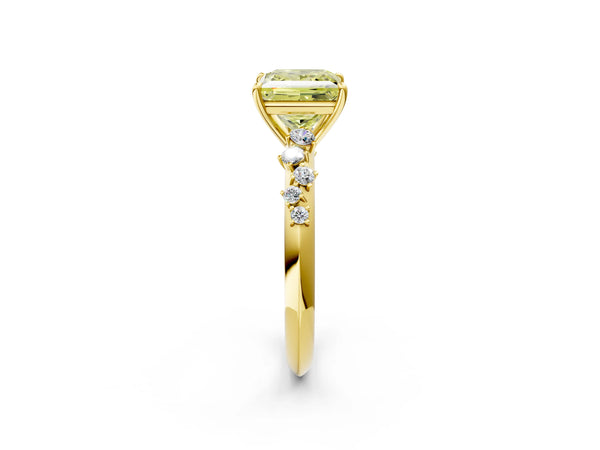 Yellow Gold Princess Cut Graduated Cluster Engagement Ring Setting for Fancy Yellow Center