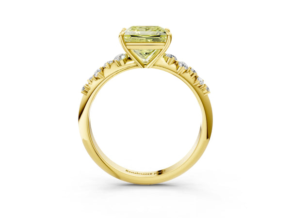 Yellow Gold Princess Cut Graduated Cluster Engagement Ring Setting for Fancy Yellow Center
