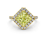 Yellow gold Fancy Yellow Princess Cut Diamond Cushion Halo Ring with Pavé Band