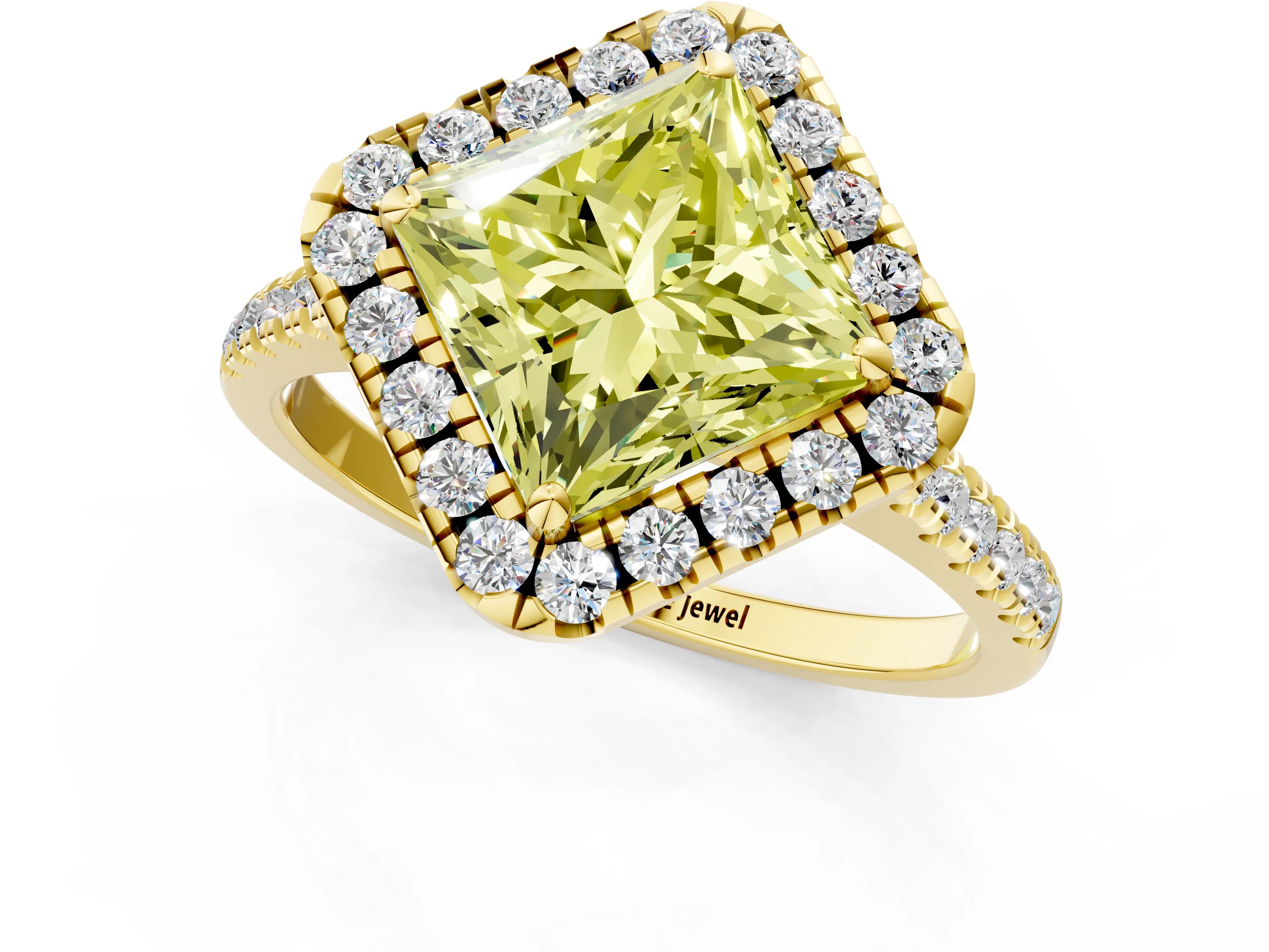 Yellow gold Fancy Yellow Princess Cut Diamond Cushion Halo Ring with Pavé Band_1