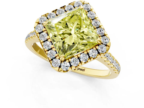 Yellow gold Fancy Yellow Princess Cut Diamond Cushion Halo Ring with Pavé Band_1