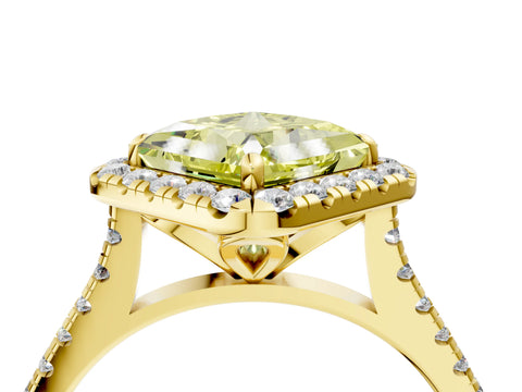 Yellow gold Fancy Yellow Princess Cut Diamond Cushion Halo Ring with Pavé Band_4