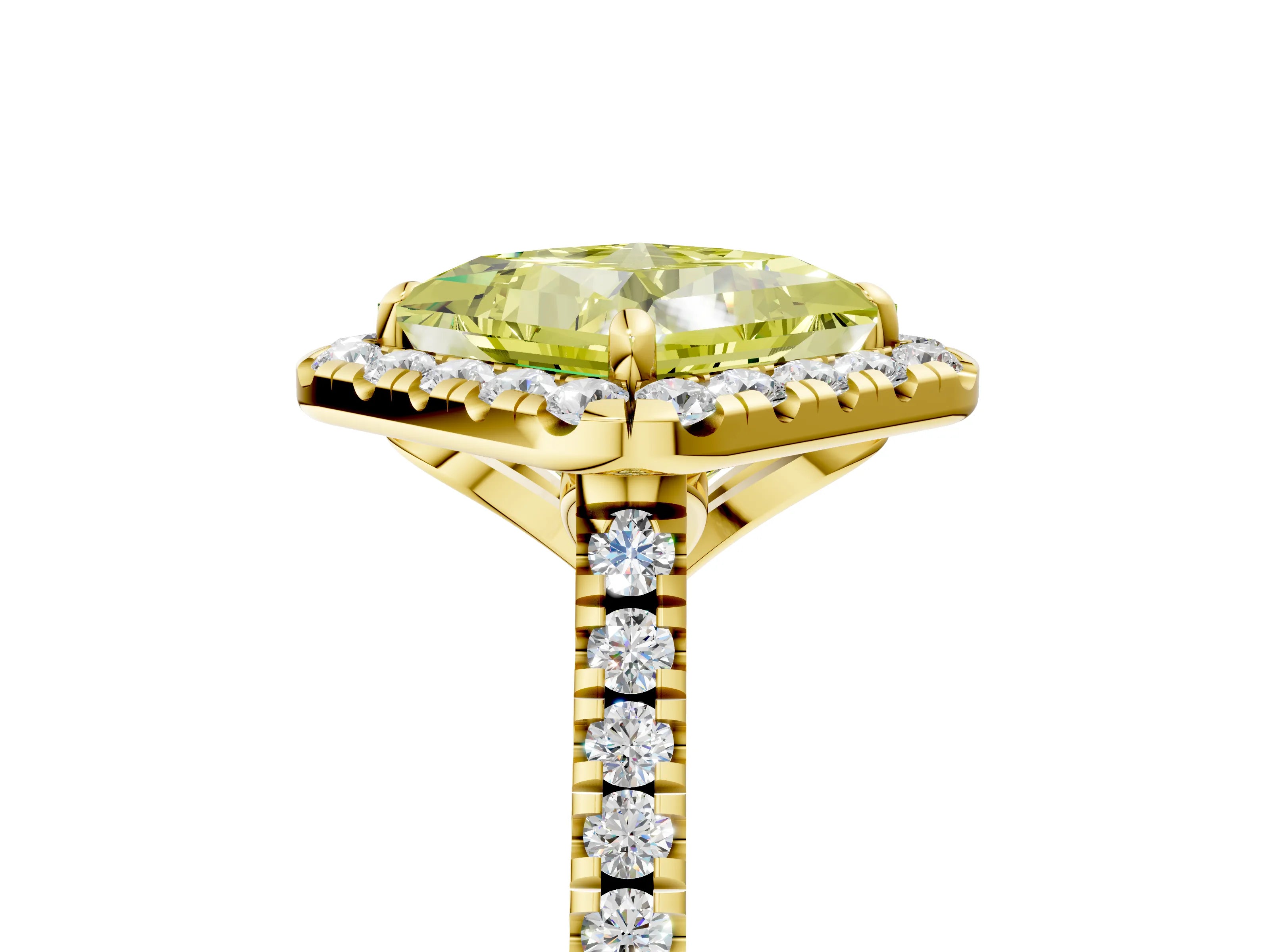 Yellow gold Fancy Yellow Princess Cut Diamond Cushion Halo Ring with Pavé Band_5