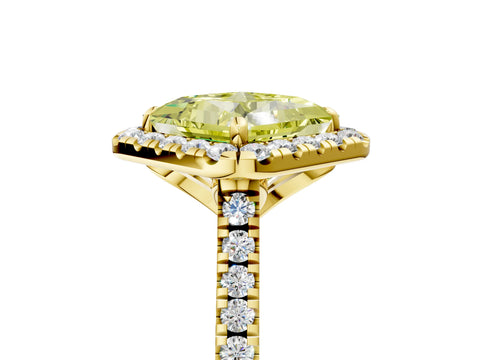 Yellow gold Fancy Yellow Princess Cut Diamond Cushion Halo Ring with Pavé Band_5