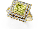 Yellow gold Fancy Yellow Princess Cut Diamond Double Halo Ring with Pavé Band and Prong Setting_18