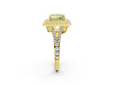 Yellow gold Fancy Yellow Princess Cut Diamond Double Halo Ring with Pavé Band and Prong Setting_19