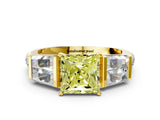 Yellow gold Fancy Yellow Princess Cut Diamond Engagement Ring with Baguette Side Stones and Channel Set Band_17