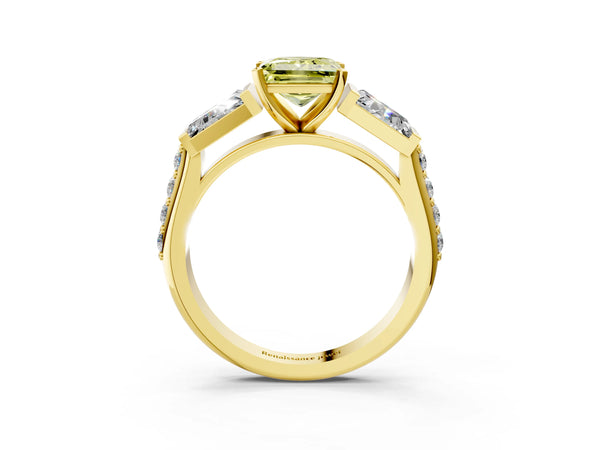Yellow Gold Princess Cut Channel Set Baguette Engagement Ring Setting for Fancy Yellow Center