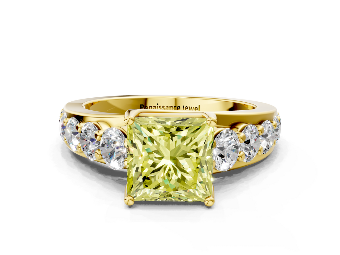 Yellow gold Fancy Yellow Princess  Cut Diamond Engagement Ring with Pavé Band and Four-Prong Setting_3