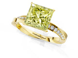 Yellow gold Fancy Yellow Princess Cut Diamond Engagement Ring with Side Stone Accents and Four-Prong Setting_97