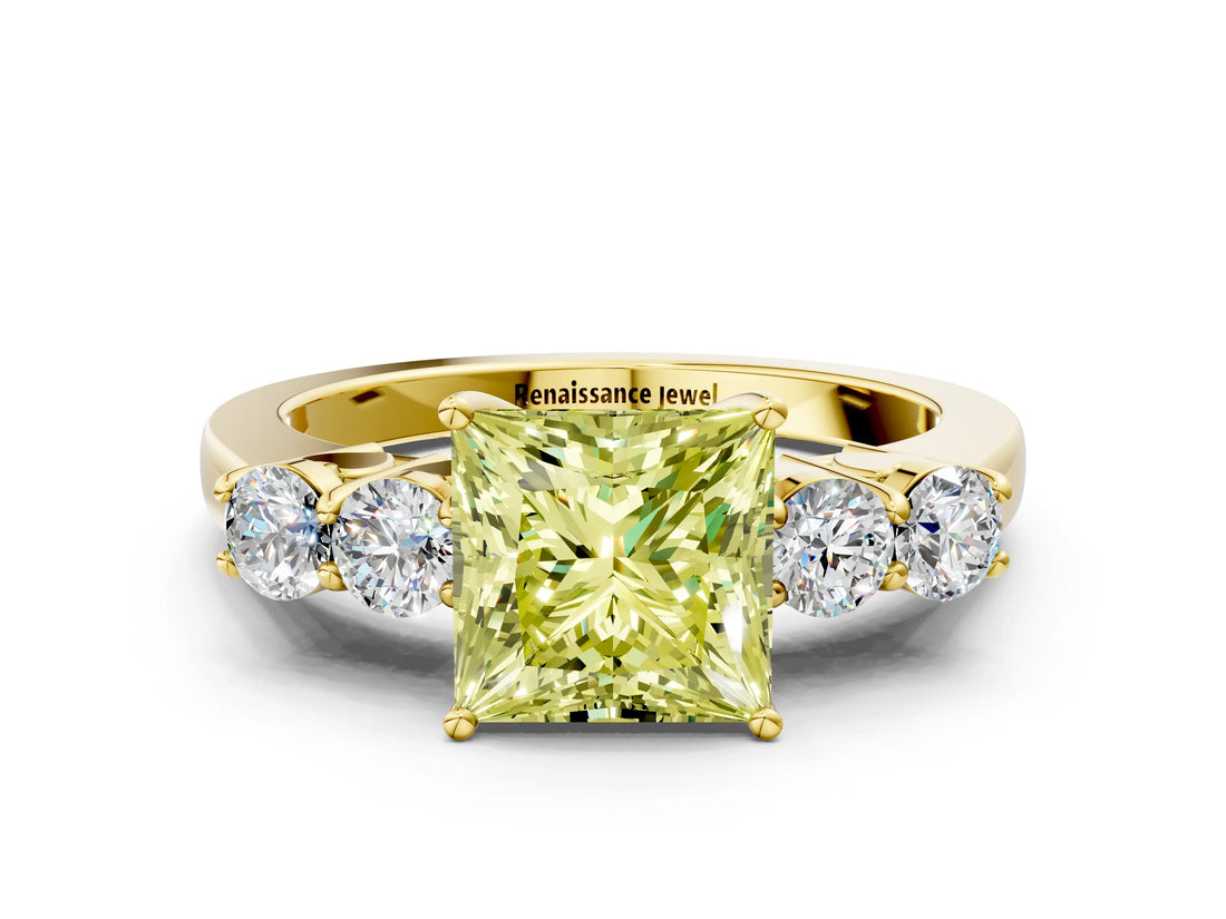 Yellow gold Fancy Yellow Princess  Cut Diamond Five-Stone Prong Set White Gold Ring_30