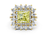 Yellow gold Fancy Yellow Princess Cut Diamond Floral Double Halo Engagement Ring with Prong Setting_24