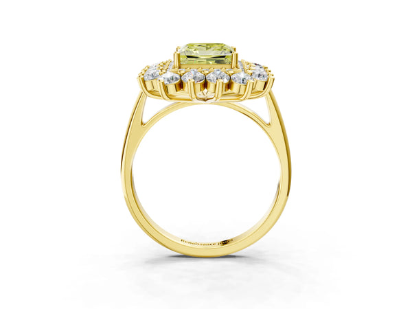 Yellow Gold Princess Cut Floral Double Halo Engagement Ring Setting for Fancy Yellow Center