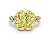 Yellow gold Fancy Yellow Princess  Cut Diamond Floral Halo Engagement Ring with Shared Prong Setting 2