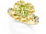 Yellow gold Fancy Yellow Princess  Cut Diamond Floral Halo Engagement Ring with Shared Prong Setting 3