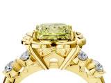 Yellow gold Fancy Yellow Princess  Cut Diamond Floral Halo Engagement Ring with Shared Prong Setting