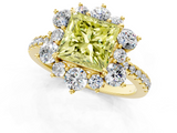 Yellow gold Fancy Yellow Princess  Cut Diamond Floral Halo Pave Band with Prong Setting_1
