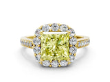 Yellow gold Fancy Yellow Princess Cut Diamond Floral Halo Ring with Pavé Band and Prong Setting_3