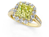 Yellow gold Fancy Yellow Princess Cut Diamond Floral Halo Ring with Pavé Band and Prong Setting_4