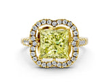 Yellow gold Fancy Yellow Princess Cut Diamond Floral Halo Split Shank Prong Setting Ring