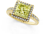 Yellow gold Fancy Yellow Princess Cut Diamond Halo Engagement Ring with Pavé Band and Prong Setting_28