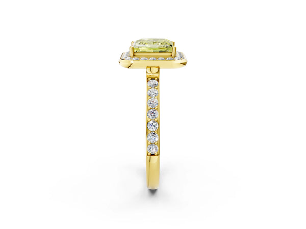 Yellow Gold Princess Cut Pave Bezel-Rim Halo Engagement Ring Setting for Fancy Yellow Center