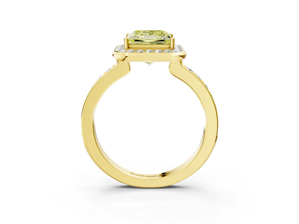 Yellow Gold Princess Cut Pave Bezel-Rim Halo Engagement Ring Setting for Fancy Yellow Center