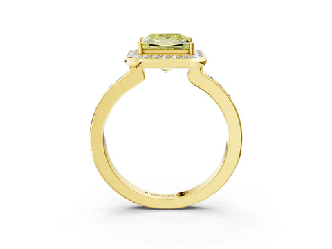 Yellow gold Fancy Yellow Princess Cut Diamond Halo Ring with Bezel Frame and Pavé Band_3