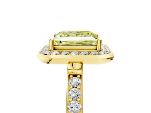 Yellow gold Fancy Yellow Princess Cut Diamond Halo Ring with Bezel Frame and Pavé Band_5