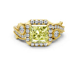 Yellow gold Fancy Yellow Princess Cut Diamond Halo Ring with Milgrain Pavé Band and Four-Prong Setting_16