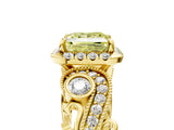 Yellow gold Fancy Yellow Princess Cut Diamond Halo Ring with Milgrain Pavé Band and Four-Prong Setting_21