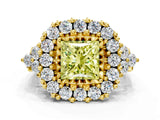 Yellow gold Fancy Yellow Princess Cut Diamond Halo Ring with Pavé Band and Four-Prong Setting_17