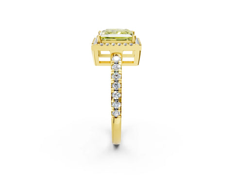 Yellow gold Fancy Yellow Princess Cut Diamond Halo Ring with Pavé Band and Four-Prong Setting_2