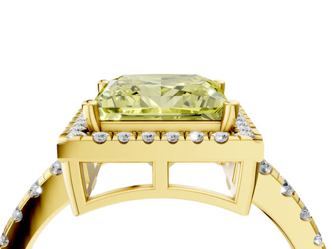 Yellow gold Fancy Yellow Princess Cut Diamond Halo Ring with Pavé Band and Four-Prong Setting_4