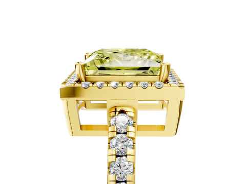 Yellow gold Fancy Yellow Princess Cut Diamond Halo Ring with Pavé Band and Four-Prong Setting_5