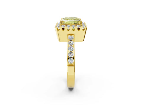 Yellow gold Fancy Yellow Princess Cut Diamond Halo Ring with Pavé Band and Prong Setting_2