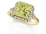 Yellow gold Fancy Yellow Princess Cut Diamond Halo Ring with Pear Side Stones and Prong Setting_18