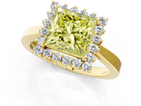 Yellow gold Fancy Yellow Princess  Cut Diamond Halo Ring with Round Brilliant Halo and Solitaire Band_1