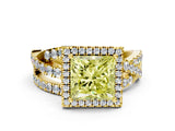 Yellow gold Fancy Yellow Princess Cut Diamond Halo Ring with Round Split Shank and Prong Setting_37
