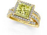 Yellow gold Fancy Yellow Princess Cut Diamond Halo Ring with Round Split Shank and Prong Setting_38