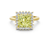 Yellow gold Fancy Yellow Princess  Cut Diamond Halo Ring with Solitaire Band and Prong Setting_29