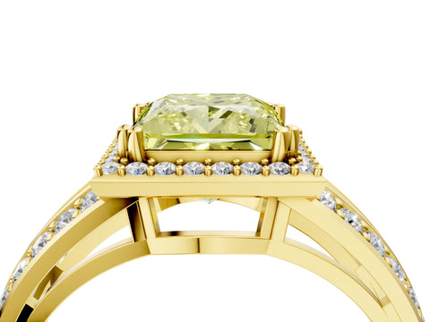 Yellow gold Fancy Yellow Princess Cut Diamond Halo Ring with Split Shank Pavé Band and Four-Prong Setting_4