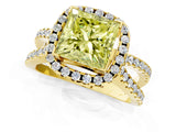 Yellow gold Fancy Yellow Princess Cut Diamond Halo Ring with Split Shank Pavé Band and Prong Setting_1